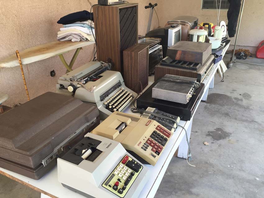 electronics table at garage sale
