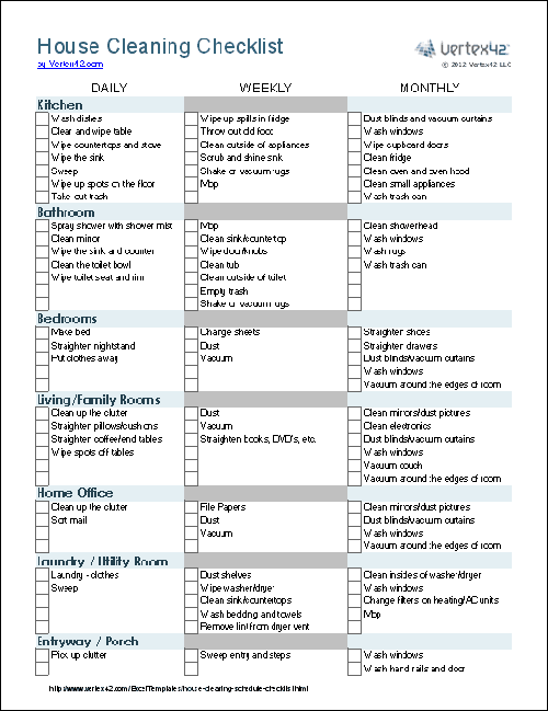 cleaning checklist vertex42